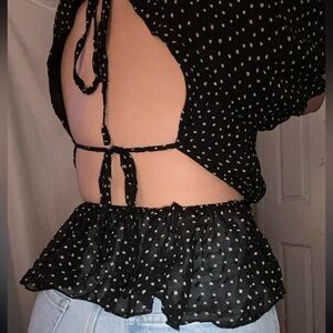 Nasty Gal Black and White Polka Dot Tie-Back Blouse